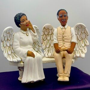 Scioto Ceramics:Vintage “1996” Hand Painted Senior Couple w/Angel Wings on Bench